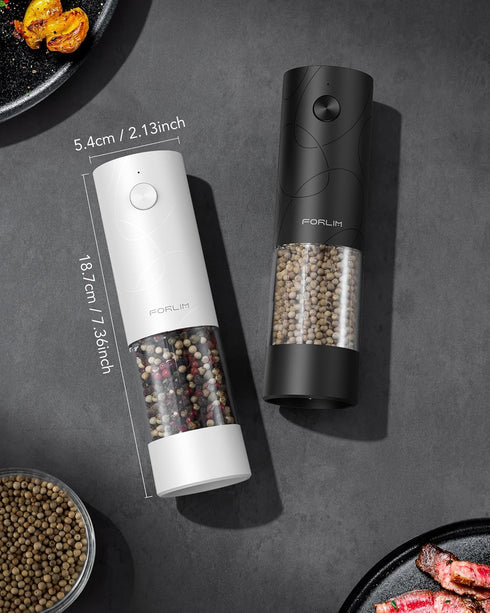 Set, (2 Packs, FORLIM Electric Salt and Pepper Grinder USB Rechargeable, Automatic Salt Pepper Mill Grinder with Dust