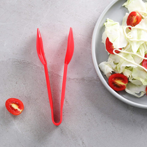 New Star Foodservice 35605 Utility Tong, High Heat Plastic, Straight Edge, 6 Inch, Set of 12, Red