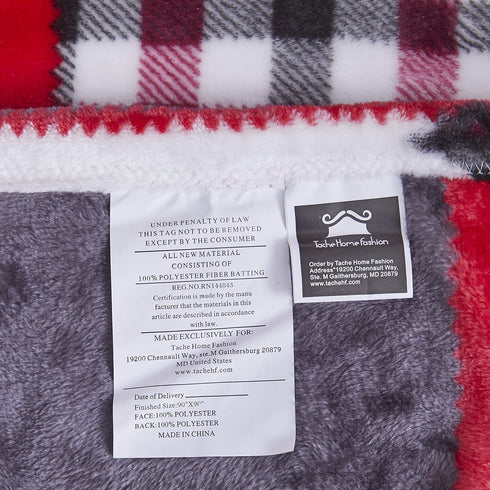 63x87, Tache Holiday Red Farmhouse Super Soft Micro Fleece Plaid Patchwork Plush Lightweight Dual-Sided Decorative