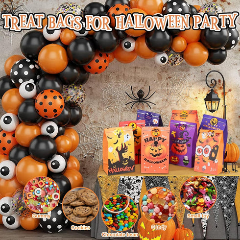 Halloween Treat Bags, 24pcs Paper Treat Bags with Stickers, Perfect for Party Favors and Halloween Gifts