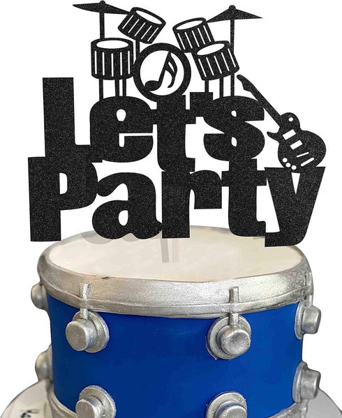 Let's Party Drums Cake Topper for Rock and Roll 80's Themed Birthday Music Party Decorations