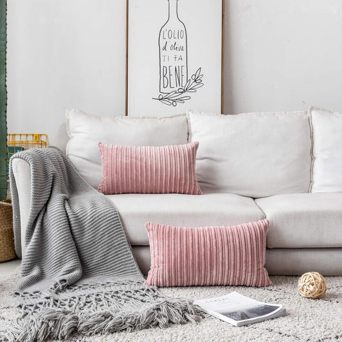 UGASA Velvet Pillow Covers Soft Striped Decorative Throw Cushion Case with Hidden Zipper for Valentine's Day Couch