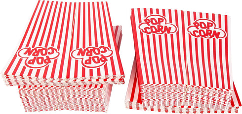 GSM Brands Popcorn Containers Boxes (100 Pack) - Striped White and Red Paper for Home Movie Theater