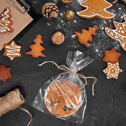 100 Pcs Clear Flat Cello Cellophane Treat Bags 7 in x 5 in (1.4mil) for Bakery, Cookies