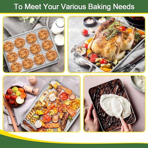 E-far Baking Sheet with Cooling Rack Set, 3 Pans + 3 Racks, Stainless Steel Cookie Sheets for Oven