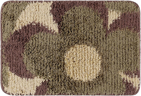 uxcell Floral Bath Mat, Plush Shaggy Bathroom Rug, Checked Washable Carpet for Tub, Shower Room, 16" x 24" Brown