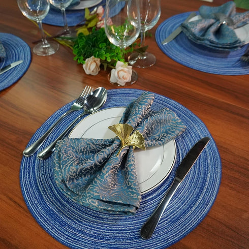 WAZAIGUR Red-A Placemats, Round Dining Table Mats Set of 4, Woven Heat Resistant Non-Slip, 14 inch, Blue