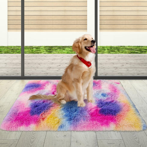 2x3 ft Small Throw Rugs, Furry Non Slip Mini Area Rug, Fluffy Tie-Dyed Rainbow Carpet for Bedroom Door Entryway Decor