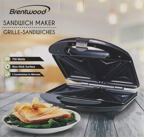 Brentwood Compact Dual Sandwich Maker, Non-Stick, Black Color