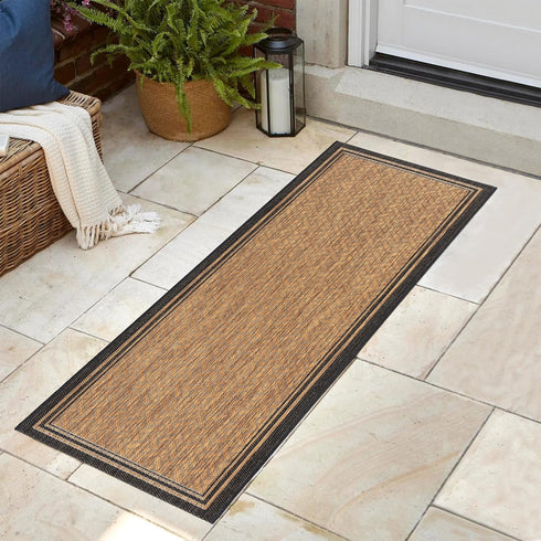 Gertmenian Indoor Outdoor Classic Flatweave Area Rug, Stain & UV Resistant, 2x6 Ft Runner, Black Tan