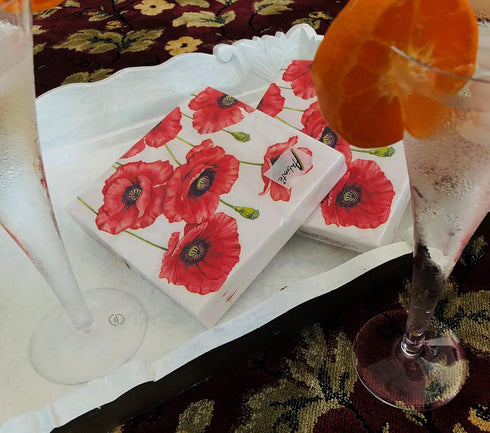 20-ct Decorative Valentine's Napkins Red Poppy Floral Paper for Mother's Father's Day Gorgeous Lunch Dinner 6.5 x 6.5 x