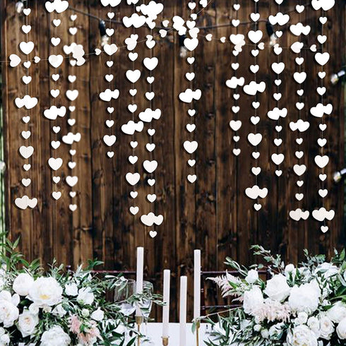52Ft Valentines Day Party Decorations - White Heart Garland and Love Heart Hanging Paper Streamer Banner