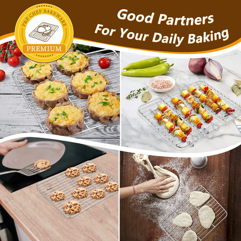 P&P CHEF 9 Inch Baking Sheet Pan with Rack Set, Stainless Steel Cookie Sheet for Oven Use
