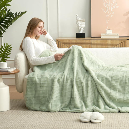 Amlie Cozy 88"x90", Home Luxury Striped Faux Fur Throw Blanket for Bed Queen Size, Soft Fuzzy Fluffy Plush Gift