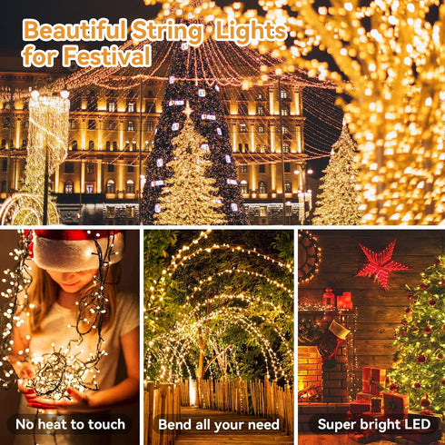 33Ft 100 Battery Fairy Light Outdoor LED Christmas Lights for Indoor Outdoor Waterproof with Remote Control Timer