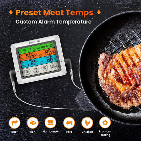 SMARTRO ST54 Dual Probe Digital Meat Thermometer - Cooking Food Kitchen Oven BBQ Grill with Timer Mode