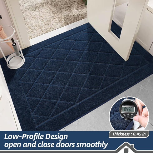 BEQHAUSE Dirt Trapper Door Mat 20" x 32", Non-Slip Machine Washable Entryway Rug, Navy Blue