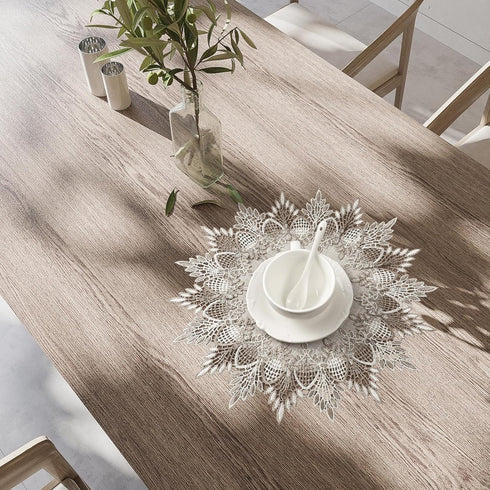 SynHHergyx 2 15 Inch Natural Linen Doilies, Pcs Round Lace Doilies for Tables Neutral Earth Tones Beige Table Topper
