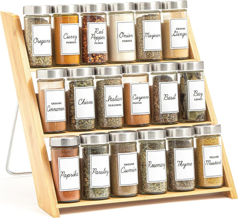 Orii 18 Jar Bamboo Compact Spice Rack with Spices Included & 5-Year