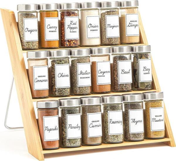 Orii 18 Jar Bamboo Compact Spice Rack with Spices Included & 5-Year