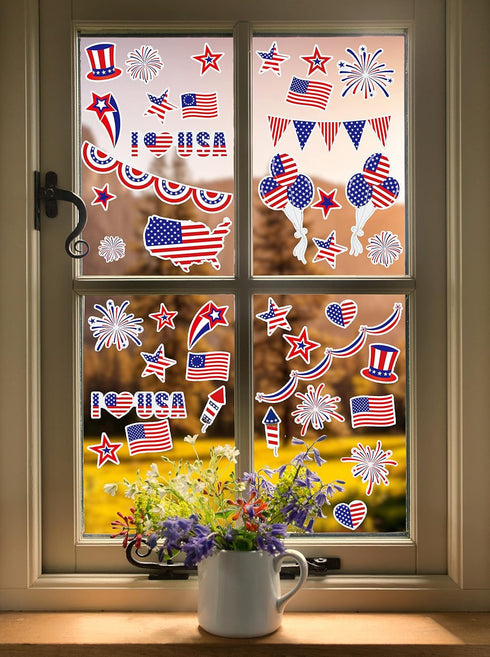 July 4th Static Cling Window Decorations, Patriotic American Flag, 200-Count by Iconikal