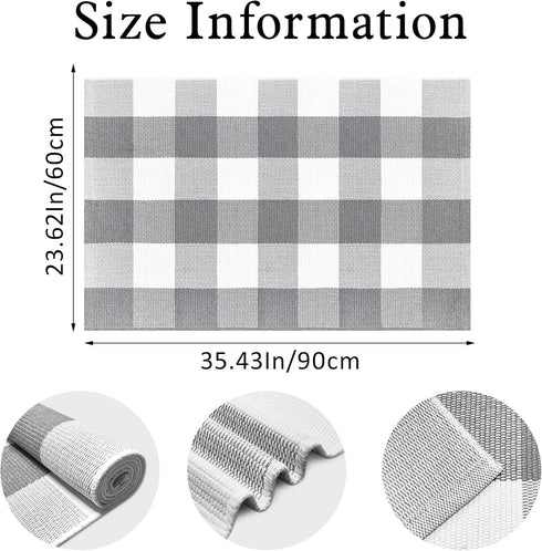 Buffalo Plaid Outdoor Rug 2x3 Cotton Woven Rug Grey and White Checkered Rug Washable Front Porch Rug Fall Layered Door Mats Carpet for Indoor Outdoor Entryway Farmhouse Decor Area Rug by Aoczes
