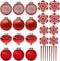 SLEETLY 28pk Red Ornaments for Christmas Tree, Shatterproof Plastic Balls, Icicles and Snowflakes