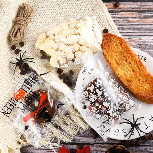 100 Pieces Halloween Treat Bags, Clear Self-adhesive Candy Bags for Party Favors, Set 1