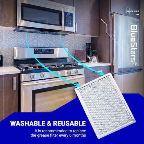 BlueStars WB06X10309 WB06X10359 Microwave Grease Filter Replacement - 7.64 x 5.12, Compatible with G.E LG Kenmore