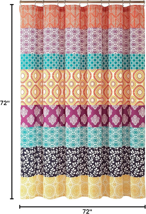 Lush Decor Bohemian Stripe Shower Curtain, 72" W x 72" L, Fuchsia & Orange, Striped Fabric Shower Curtain