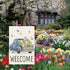 Welcome Spring Garden Flag 12x18 Double Sided Vertical Burlap Retro Truck Floral Garden Flags Summer Butterfly Yard Flags for Seasonal Outside Outdoor Spring Summer Decoration (ONLY FLAG)
