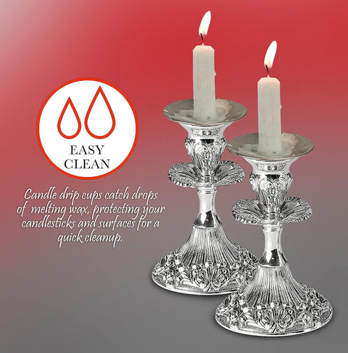 Ner Mitzvah Reusable Metal Candlestick Liners, Drip Guards, Nickel Plated Protector Bobeches, Silver, 2 Pack