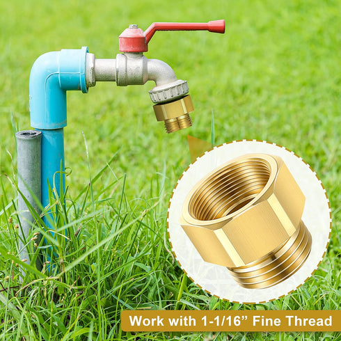 2 Pack 1-1/16 Inch 1/2 157 Inch Dreyoo Hose Bib Brass Adapter, Fine Thread Female Vacuum Hose Bib Compatible