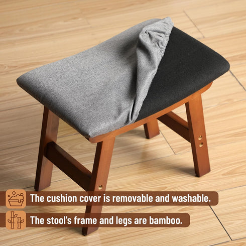 Bamboo Footrest Ottoman with Gray Cushion and Brown Legs - Small Size