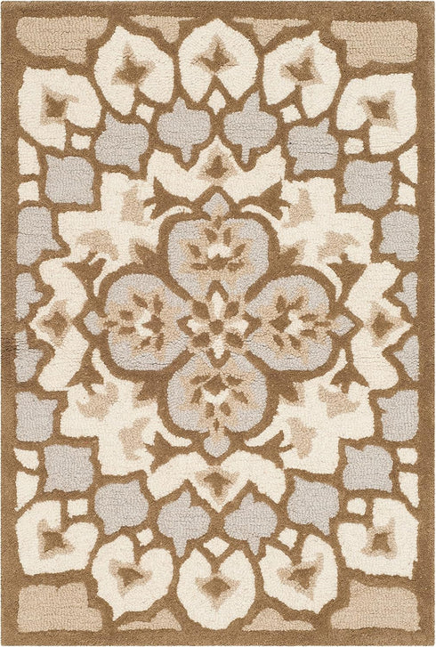 SAFAVIEH Bellagio Collection Accent Rug, 2' x 3', Handmade Medallion Wool, Ivory & Dark Beige