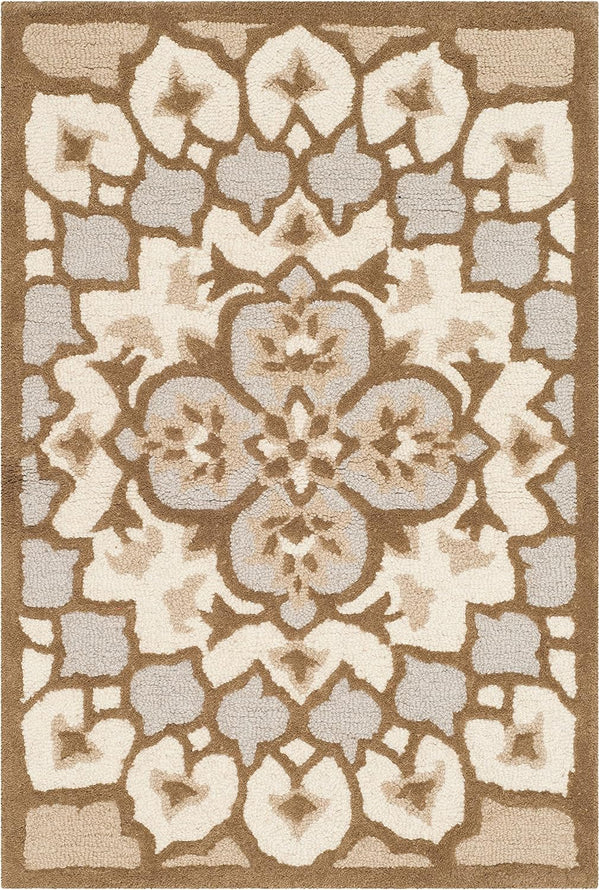 SAFAVIEH Bellagio Collection Accent Rug, 2' x 3', Handmade Medallion Wool, Ivory & Dark Beige