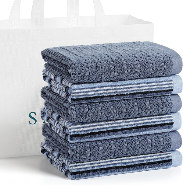 SALAS Kitchen Dish Towels for Drying Dishes, Large Cotton Kitchen Towels, Stripped Terry