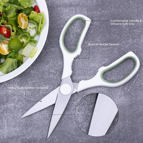 Linoroso Kitchen Scissors All Purpose Kitchen Shears with Magnetic Holder, Soft Grip Handle Cooking Scissors Dishwasher