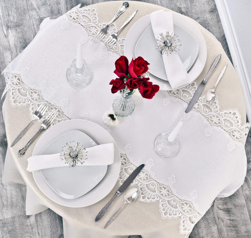 White Jacquard Peacock Tail European Lace Table Runner, Dresser Scarf, Wedding Décor