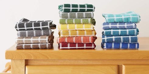 DII Basic Terry Collection Windowpane Dishtowel Set, 4 Piece, 16x26, Dark Green Check