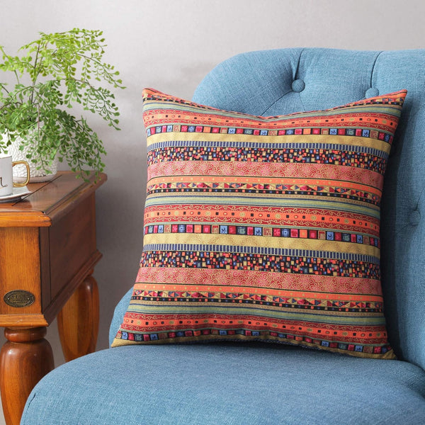 TAOSON Red Stripe Bohemian Style Pillowcase, Antique Cotton Blend Linen, 18x18 Inch, Hidden Zipper Closure