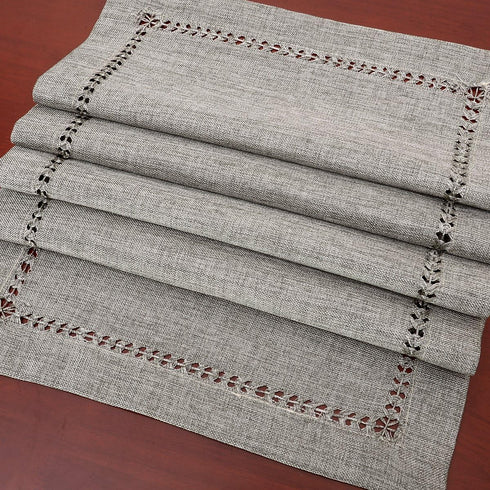 Grelucgo Handmade Hemstitch Gray Dining Table Runner - Rectangular 14 by 48 Inch or Dresser Scarf