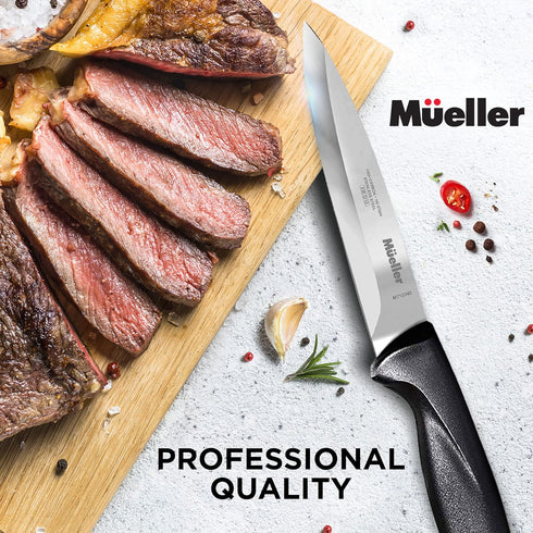 Mueller 6-inch Deba Knife - High Carbon Stainless Steel, Double Bevel Blade with Comfort Handle