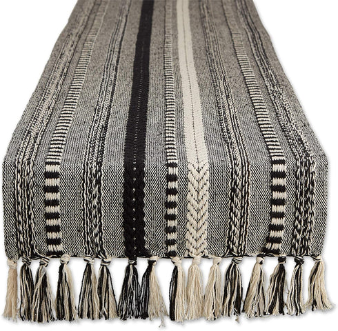DII Farmhouse Braided Stripe Table Runner Collection, 15x72 (15x77, Fringe Included), Black