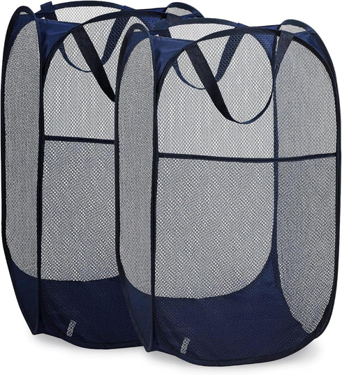 Handy Laundry Collapsible Mesh Pop Up Hamper - Wide Opening with Side Pocket, Breathable, Sturdy, Foldable,