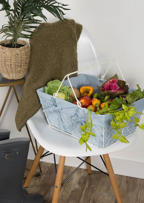 DII Farmhouse Chicken Wire Egg Basket with Liner, Denim, 16x12x7.88"