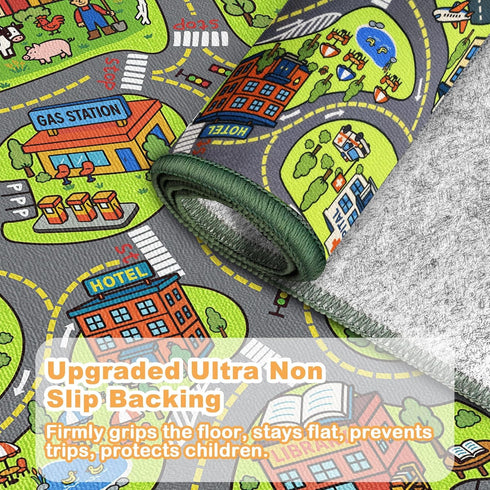 40"x24" Upgrade Ultra Non Slip Kids Car Rug, Kids Road Playmat Rug for Toy Cars, Educational Town City Map Washable
