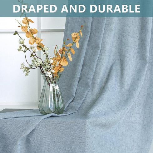 54 Inch 2 Country Dusty Blue Curtains for Kids Bedroom Length Panels Tab Top Semi Sheer Linen Light Reducing Privacy