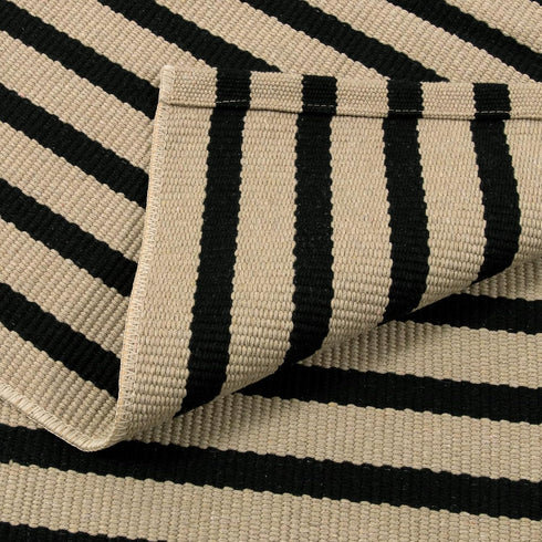 Black and Tan Outdoor Rug, 2x4.3 Striped Hand-Woven Entryway Mats, Reversible Layered Doormat