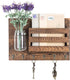 MyGift Wall-Mounted Burnt Wood Mail Holder Organizer with 6 Key Hooks & Mason Jar